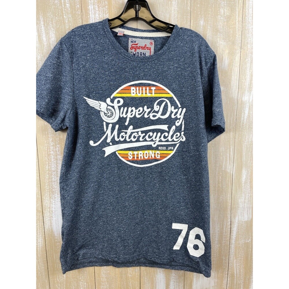 Superdry Motorcycles T-shirt Built Strong 76 Blue Size Large Vintage Style